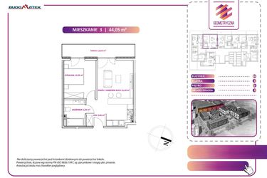 Rzut - Mieszkanie na sprzedaż 2 pokoje o powierzchni 44,05 m² - numer 3B w Geometryczna 5 - etap 3