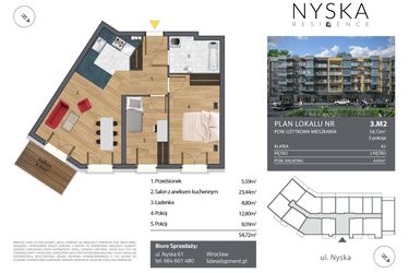 Rzut - Mieszkanie na sprzedaż 3 pokoje o powierzchni 55,83 m² - numer K2.3.M2 w Nyska Residence