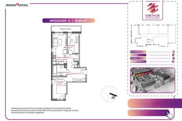 Rzut - Mieszkanie na sprzedaż 3 pokoje o powierzchni 58,66 m² - numer 8B w Geometryczna 5 - etap 3