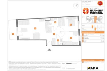 Rzut - Mieszkanie na sprzedaż 3 pokoje o powierzchni 64,26 m² - numer B.7 w Osiedle Harmonia Mokotów