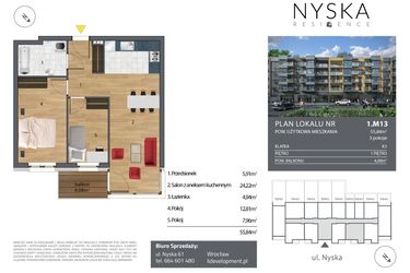 Rzut - Mieszkanie na sprzedaż 3 pokoje o powierzchni 55,77 m² - numer K3.1.M13 w Nyska Residence