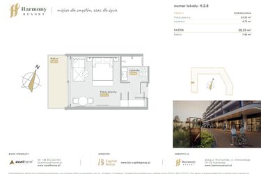 Rzut - Mieszkanie na sprzedaż 1 pokój o powierzchni 28,25 m² - numer H.2.8 w Harmony Resort
