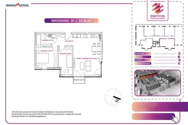 Rzut - Mieszkanie na sprzedaż 3 pokoje o powierzchni 59,36 m² - numer 20B w Geometryczna 5 - etap 3