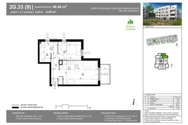 Rzut - Mieszkanie na sprzedaż 2 pokoje o powierzchni 46,44 m² - numer 2G.33.9 w Zielone Zamienie IX