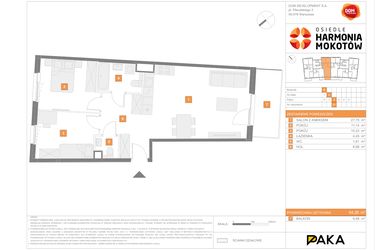 Rzut - Mieszkanie na sprzedaż 3 pokoje o powierzchni 64,26 m² - numer B.21 w Osiedle Harmonia Mokotów