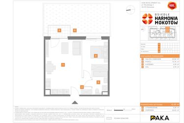 Rzut - Mieszkanie na sprzedaż 2 pokoje o powierzchni 42,45 m² - numer D.2 w Osiedle Harmonia Mokotów