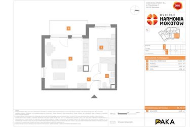 Rzut - Mieszkanie na sprzedaż 2 pokoje o powierzchni 44,15 m² - numer A.5 w Osiedle Harmonia Mokotów